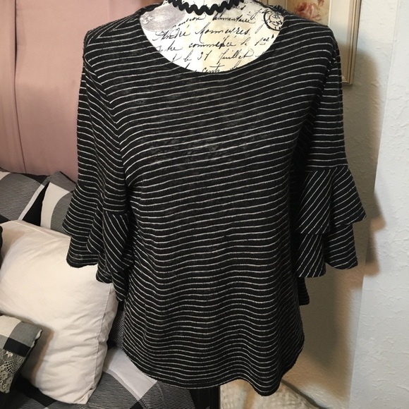 Anthropology W5 striped ruffle sleeve top - Picture 1 of 9